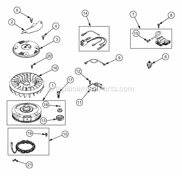 Flywheel And Electrical Diagram and Parts List for RZT17 17AA5A4G710, 17AA5A4G712 Cub Cadet Lawn Mower